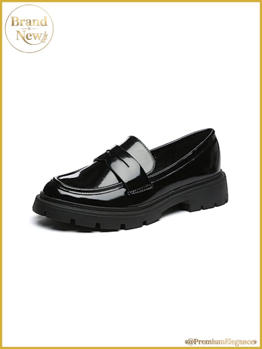 Chunky Platform Penny Loafers Patent PU Slip-On Work Office Shoes